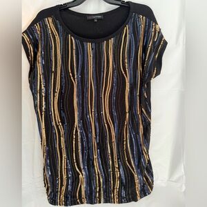 Vintage Edit by Jeanne Beker sequin top in black with blue/gold sequins